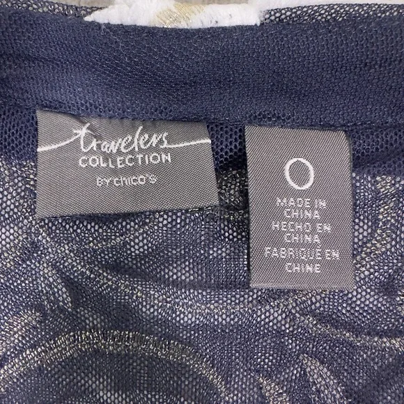 CHICO'S Travelers Scrolled Bomber Jacket Small Front Zip 3/4 Sleeve - Picture 12 of 15